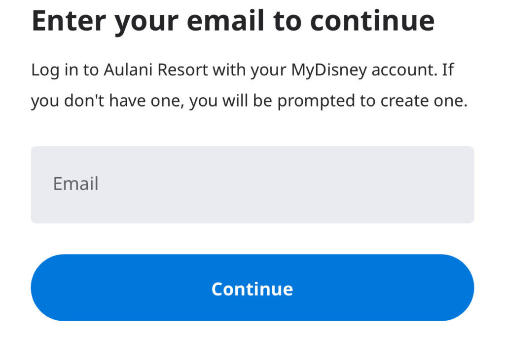 アウラニ・ディズニーで予約するためのディズニーアカウント新規登録フォーム画面