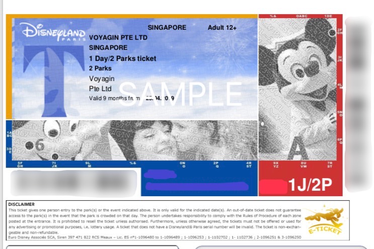 ディズニーランドパリの実際に使用したデジタル入園チケット画像