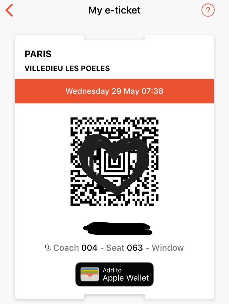 パリからヴェルデュレポエルまでのSNFCのEチケット